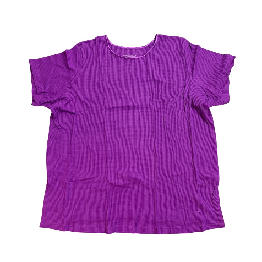 Woman Within Purple Waffle Knit Short Sleeve Thermal Top Crew Neck Plus Size